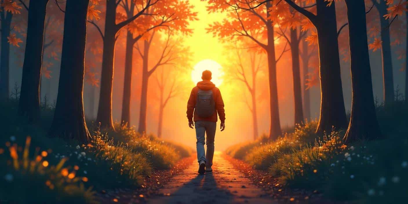 Man with Parkinson’s walking with confidence and determination at sunrise.