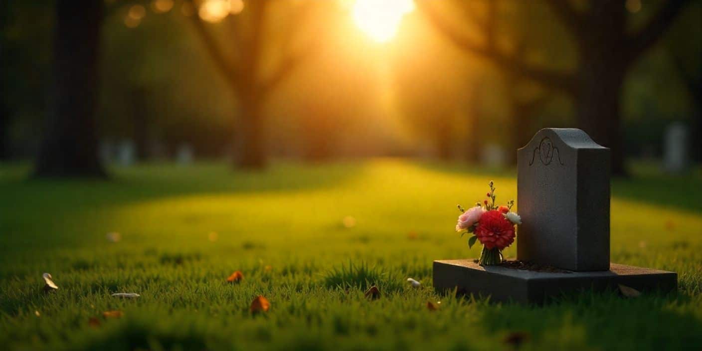 5-year death anniversary remembrance image with flowers and sunrise.