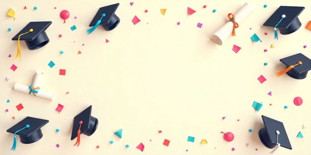 75+ Graduation Quotes About Friends Graduation caps, diplomas, and a friendship message card on a festive background.