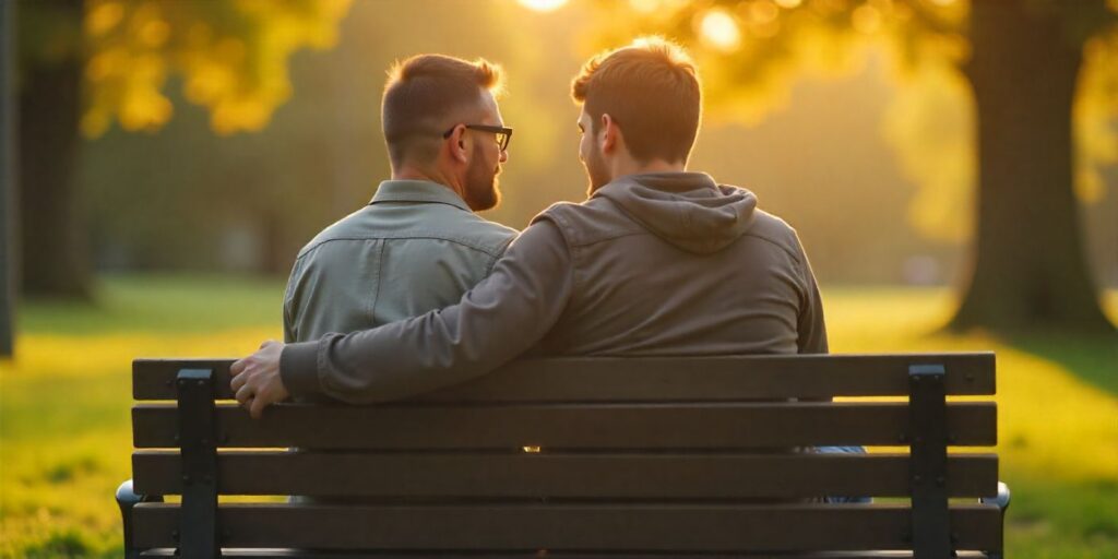 60+ Comforting Messages for a Friend Who Is Sad Comforting friendship image showing emotional support and kindness between men.