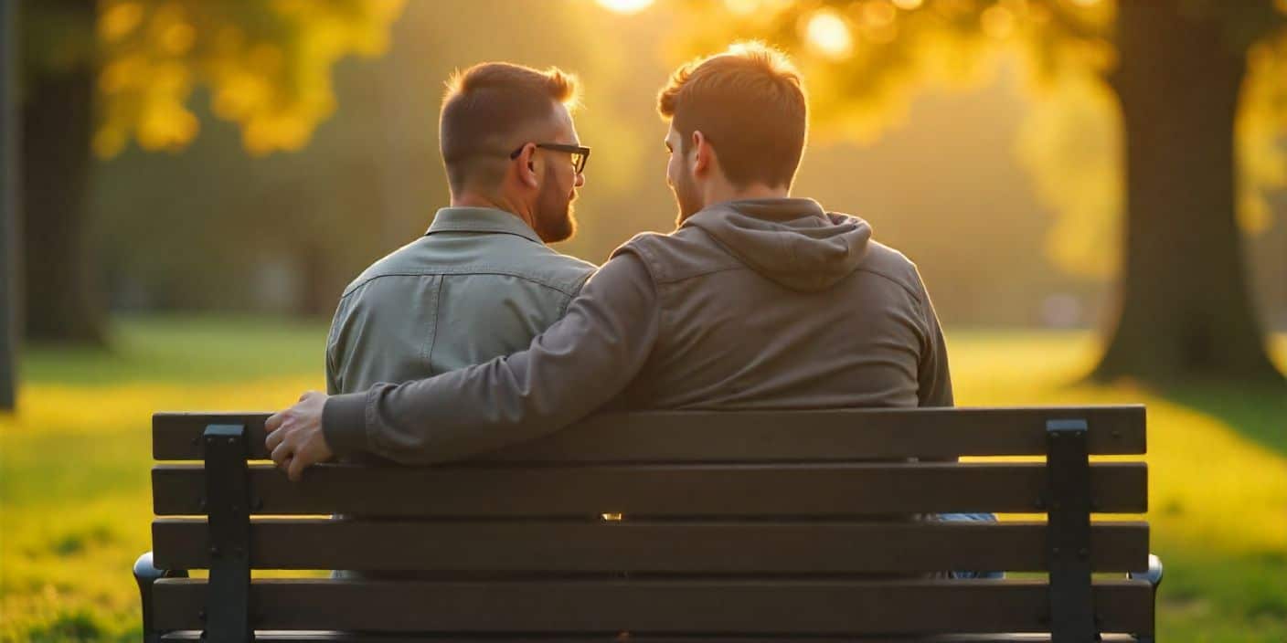 Comforting friendship image showing emotional support and kindness between men.