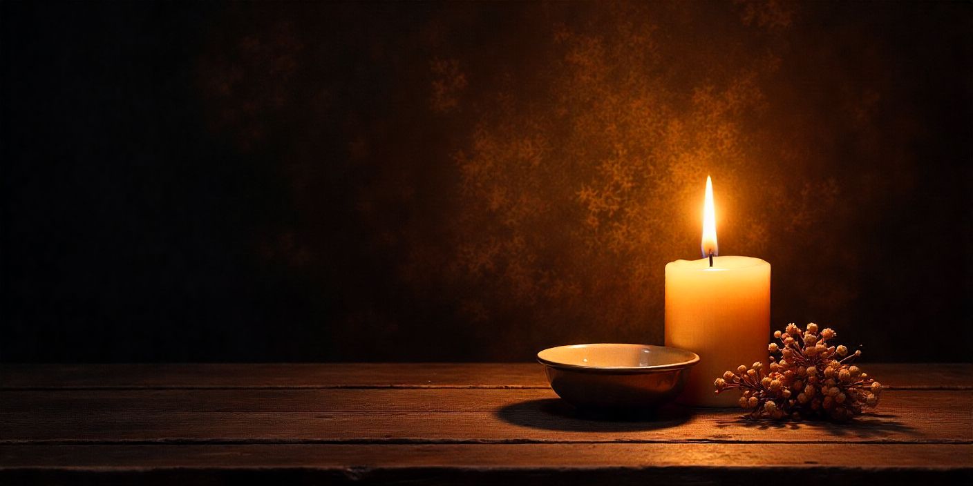 A touching image of a candle and flowers beside a photo symbolizing love and remembrance on her death anniversary.