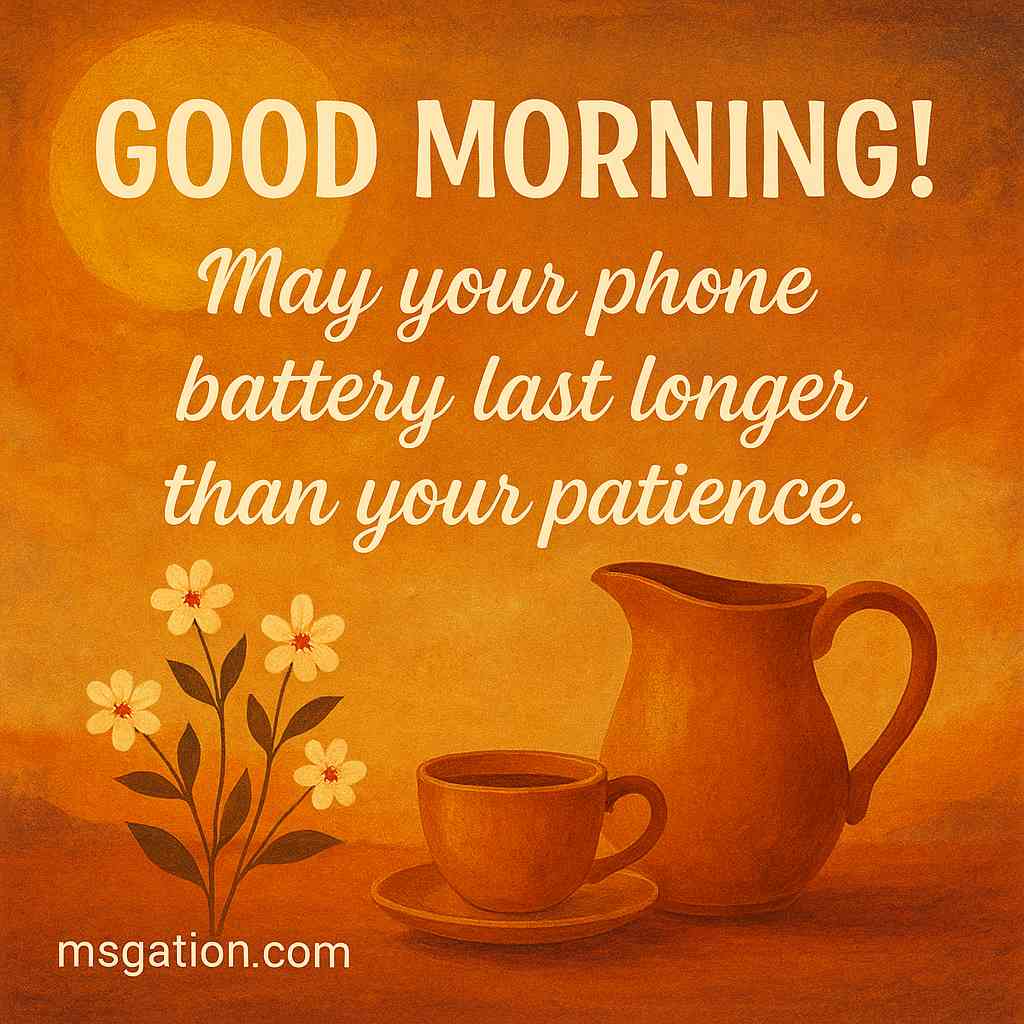 Good morning! May your phone battery last longer than your patience.
