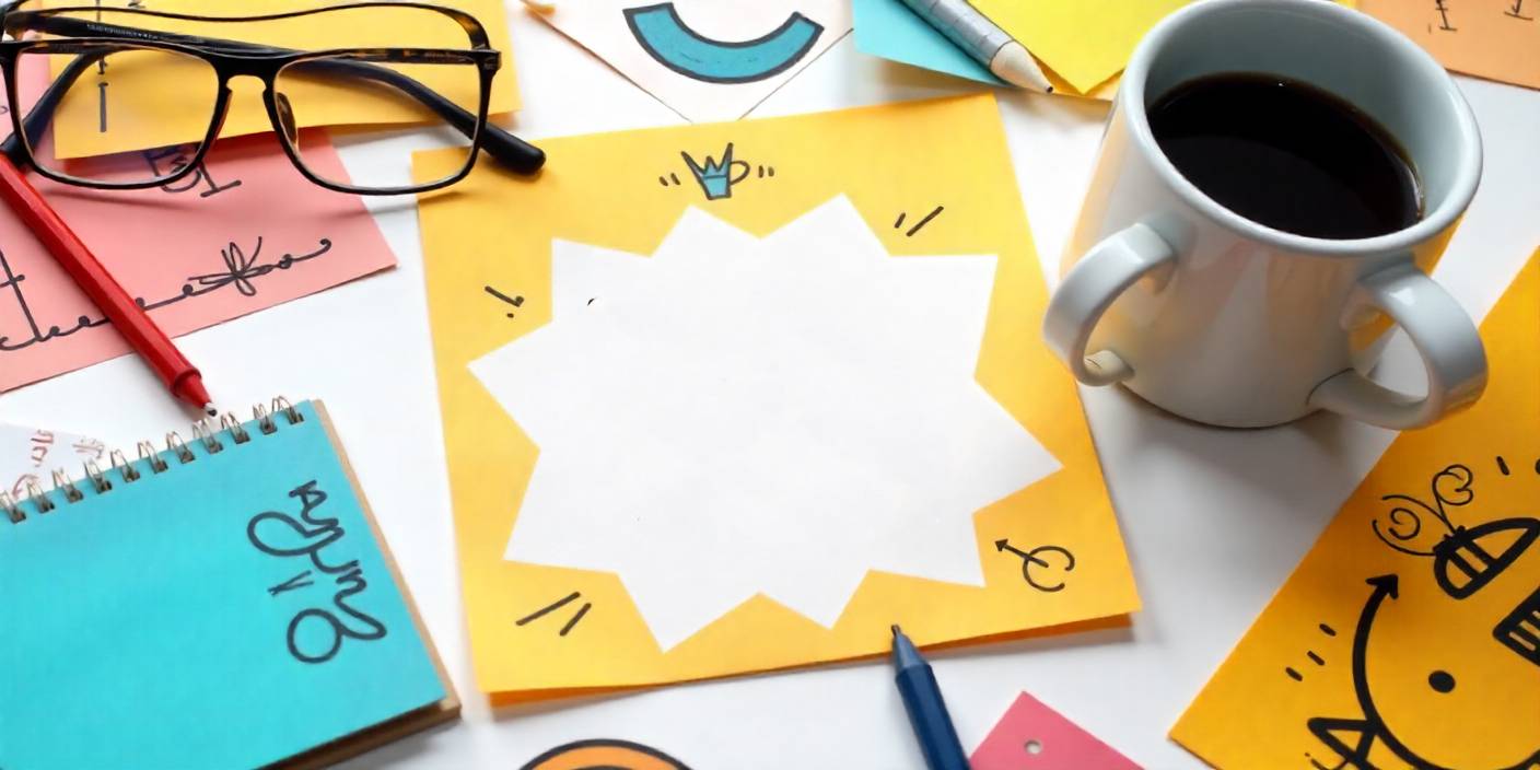 Funny note and coffee mug on desk symbolizing humor and cheerful messages for him.