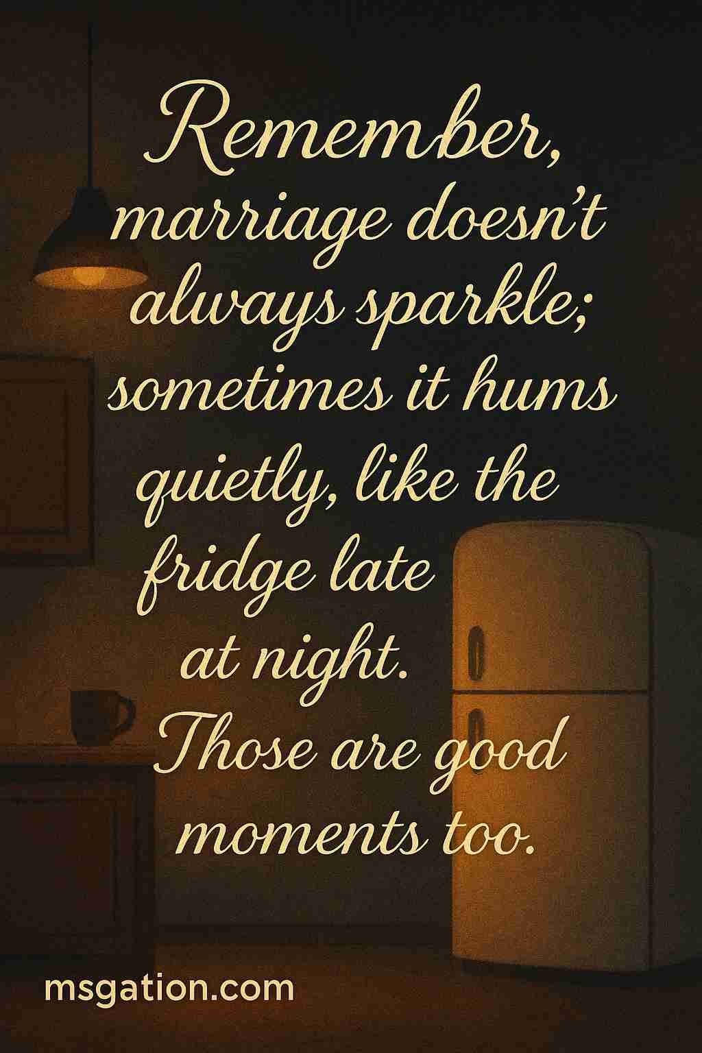 Remember, marriage doesn’t always sparkle; sometimes it hums quietly, like the fridge late at night. Those are good moments too.