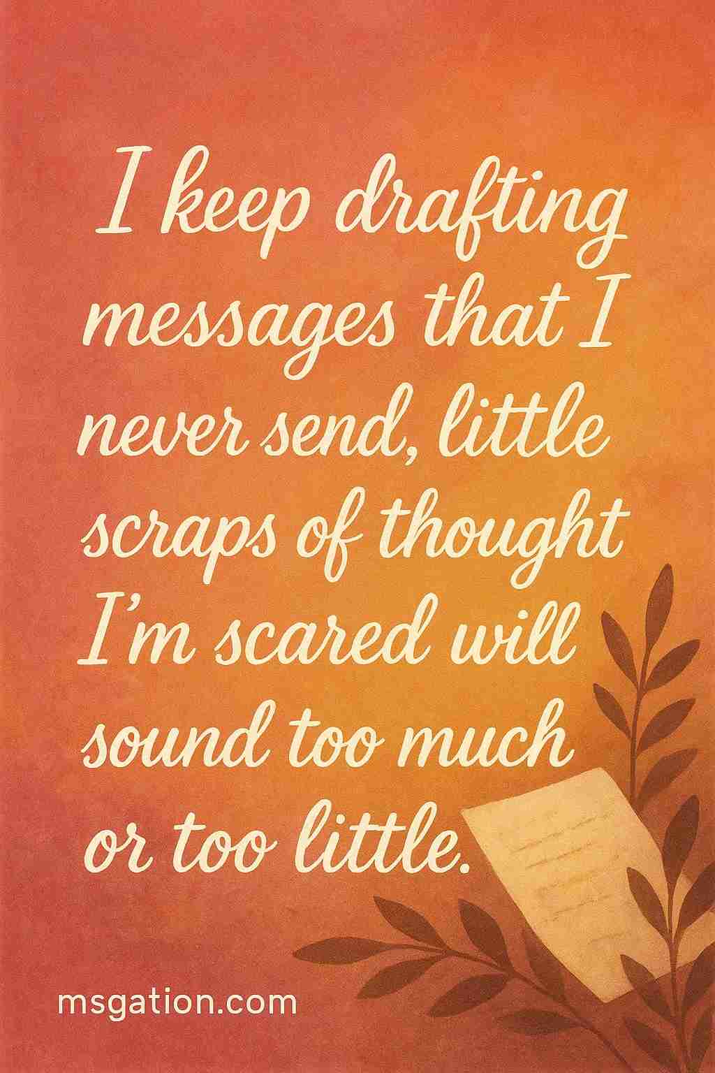 I keep drafting messages that I never send, little scraps of thought I’m scared will sound too much or too little.