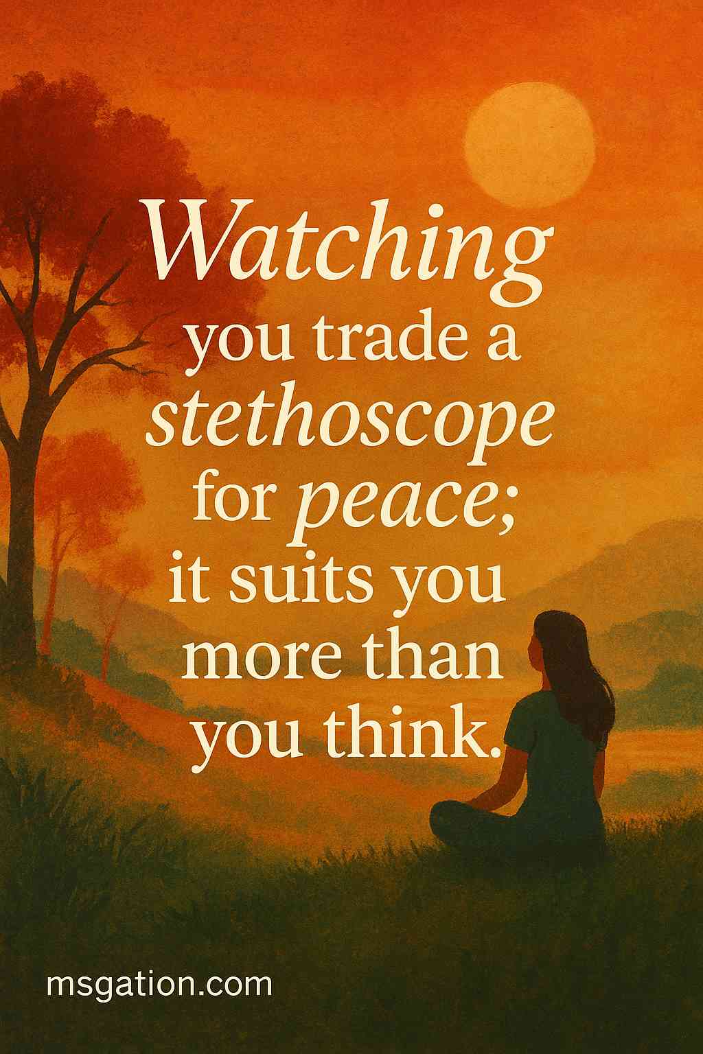 Watching you trade a stethoscope for peace; it suits you more than you think.