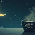 Night scene with stars, moon, and a good night message for a friend.