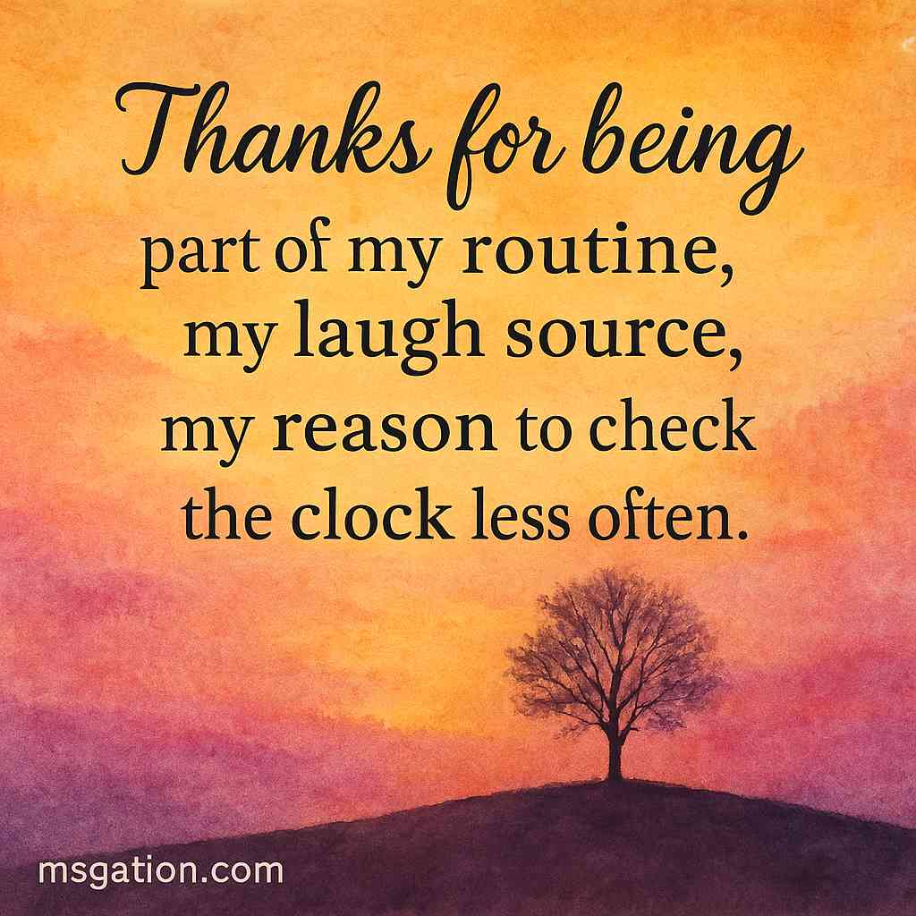 Thanks for being part of my routine, my laugh source, my reason to check the clock less often.