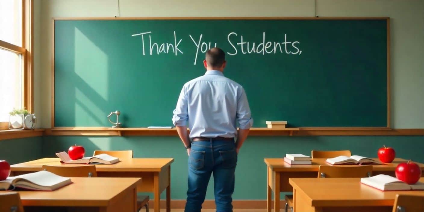 Thank you teacher-to-students classroom image with appreciation theme.