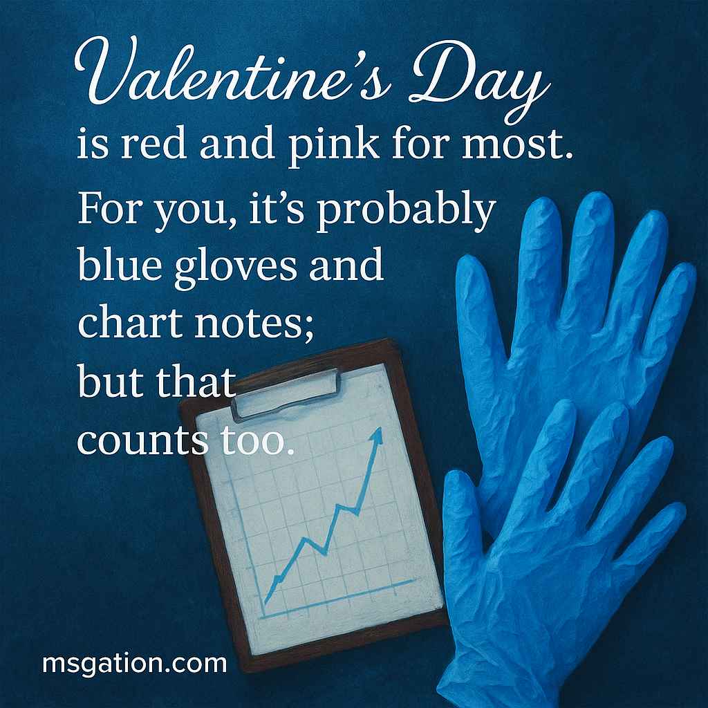 Valentine’s Day is red and pink for most. For you, it’s probably blue gloves and chart notes; but that counts too.